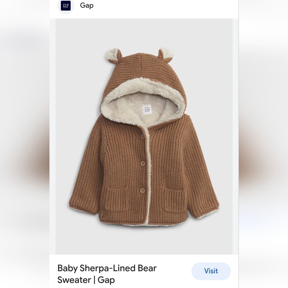 Baby sherpa, lined bear sweater 0-3 month!